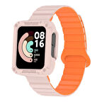 Xiaomi Redmi Watch 2 Silikon Kordon Zore KRD-105 Strap Kayış-Pembe-Turuncu