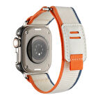 Apple Watch Ultra 49mm Hasır Kordon Zore KRD-106 Strap Kayış-Beyaz-Turuncu