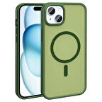 iPhone 13 Kılıf Magsafe Şarj Özellikli Mat Arka Yüzey Zore Sio Kapak-Koyu Yeşil