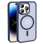 iPhone 14 Pro Max Kılıf Magsafe Şarj Özellikli Mat Arka Yüzey Zore Sio Kapak-Lacivert