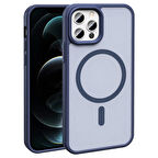 iPhone 12 Pro Kılıf Magsafe Şarj Özellikli Mat Arka Yüzey Zore Sio Kapak-Lacivert