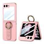 Galaxy Z Flip 6 Kılıf Kamera Korumalı Yüzüklü Zore Flip Ring Kıpta Kapak-Pembe