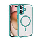 Apple iPhone 16 Plus Kılıf Wireless Şarj Özellikli Zore Krom Magsafe Silikon Kapak-Yeşil