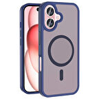 iPhone 16 Kılıf Magsafe Şarj Özellikli Mat Arka Yüzey Zore Sio Kapak-Lacivert