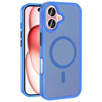 iPhone 16 Plus Kılıf Magsafe Şarj Özellikli Mat Arka Yüzey Zore Sio Kapak-Mavi
