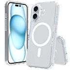 Apple iPhone 16 Kılıf Magsafe Şarj Özellikli Şeffaf Sert PC Zore Embos Kapak-Şeffaf