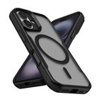 iPhone 16 Plus Uyumlu Magsafe Şarj Özellikli Renkli Kenar Airbag Şeritli MKST Lamer Kapak-Siyah