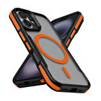 iPhone 16 Plus Uyumlu Magsafe Şarj Özellikli Renkli Kenar Airbag Şeritli Zore Lamer Kapak-Turuncu