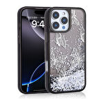 iPhone 16 Pro Uyumlu Kılıf Sıvılı Simli Kelebek Baskılı Şeffaf Arka Yüzey Zore Glis Silikon Kapak-Si