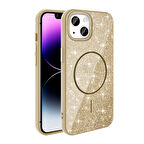 iPhone 14 Kılıf Magsafe Şarj Özellikli Parlayan Simli Okso Kapak