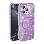 iPhone 16 Pro Max Kılıf Magsafe Şarj Özellikli Parlayan Simli Okso Kapak