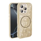 iPhone 16 Pro Max Kılıf Magsafe Şarj Özellikli Parlayan Simli NRTK Okso Kapak - Gold