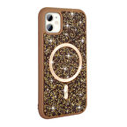 iPhone 11 Kılıf Pırlanta Tasarımlı Magsafe Şarj Özellikli Zore Mozaik Silikon Kapak - Desert Titanyu