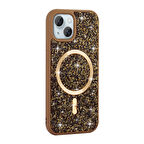 iPhone 13 Kılıf Pırlanta Tasarımlı Magsafe Şarj Özellikli Zore Mozaik Silikon Kapak - Desert Titanyu