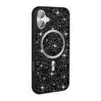 iPhone 16 Kılıf Pırlanta Tasarımlı Magsafe Şarj Özellikli Zore Mozaik Silikon Kapak - Siyah