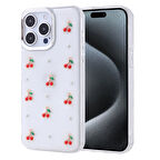 iPhone 15 Pro Max Kılıf Airbag Tasarımlı Simli Şeffaf Zore Kutup Kapak - Kiraz