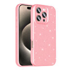 iPhone 16 Pro Max Kılıf Kamera Korumalı Simli Lüks UZRM Koton Kapak - Açık Pembe