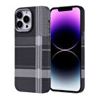 iPhone 14 Pro Max Kılıf Magsafe Şarj Özellikli Karbon Fiber Görünümlü Zore Nekst Kapak - Gri-Siyah