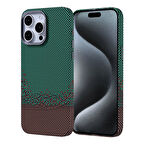 iPhone 15 Pro Max Kılıf Magsafe Şarj Özellikli Karbon Fiber Görünümlü Zore Nekst Kapak - Yeşil