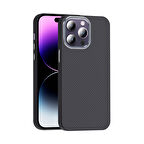 iPhone 14 Pro Max Kılıf Magsafe Şarj Özellikli Karbon Fiber Görünümlü ALT Gros Kapak - Siyah