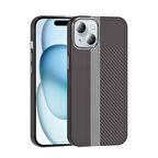 iPhone 15 Kılıf Magsafe Şarj Özellikli Karbon Fiber Görünümlü HGEA Gros Kapak - Gri-Siyah