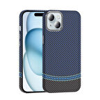 iPhone 15 Kılıf Magsafe Şarj Özellikli Karbon Fiber Görünümlü ALT Gros Kapak - Siyah-Lacivert