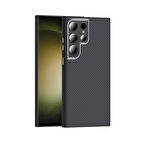 Galaxy S23 Ultra Kılıf M-safe Şarj Özellikli Karbon Fiber Görünümlü BTBM Gros Kapak - Siyah