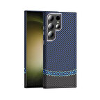 Galaxy S23 Ultra Kılıf M-safe Şarj Özellikli Karbon Fiber Görünümlü İNC Gros Kapak - Siyah-Lacivert