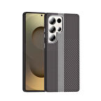 Galaxy S25 Ultra Kılıf M-safe Şarj Özellikli Karbon Fiber Görünümlü İNC Gros Kapak - Gri-Siyah