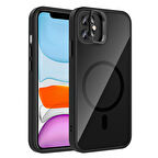 iPhone 11 Kılıf Standlı ve Kamera Lens Hediyeli M-Safe Şarj Özellikli SYS Etro Kapak - Siyah