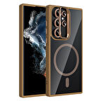 Galaxy S22 Ultra Kılıf Standlı ve Kamera Lens Hediyeli M-Safe Şarj Özellikli FRMS Etro Kapak - Deser