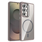 Galaxy S25 Ultra Kılıf Standlı ve Kamera Lens Hediyeli M-Safe Şarj Özellikli FRMS Etro Kapak - Gri