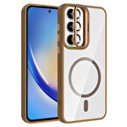 Galaxy A55 Kılıf Standlı ve Kamera Lens Hediyeli M-Safe Şarj Özellikli MKST Etro Kapak - Desert Tita