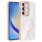 Galaxy A55 Kılıf Standlı ve Kamera Lens Hediyeli M-Safe Şarj Özellikli NRTK Etro Kapak - Pembe