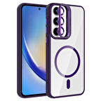 Galaxy A55 Kılıf Standlı ve Kamera Lens Hediyeli M-Safe Şarj Özellikli MKST Etro Kapak - Derin Mor