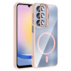 Galaxy A16 Kılıf Standlı ve Kamera Lens Hediyeli M-Safe Şarj Özellikli KLFS Etro Kapak - Pembe