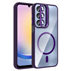 Galaxy A16 Kılıf Standlı ve Kamera Lens Hediyeli M-Safe Şarj Özellikli ALT Etro Kapak - Derin Mor
