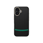iPhone 16 Kılıf M-safe Şarj Özellikli Karbon Fiber Görünümlü İNC Antina Kapak - Siyah-Yeşil