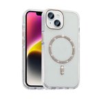 iPhone 13 Kılıf Taşlı Tasarım M-safe Şarj Özellikli NRTK Koment Silikon Kapak - Gold