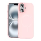 iPhone 16 Kılıf M-Safe Şarj Özellikli Kamera Korumalı MKST Elio Sert PC Kapak - Açık Pembe