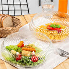 Porsima 4319 Rustik El Yapımı Büyük Boy Cam Salata Kasesi Şeffaf 26cm