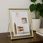 Porsima DHZ90102 Altın Metal Modern Dekoratif Cam Fotoğraf Çerçevesi Masa Duvar Fotoğraf Çerçevesi 18x22cm