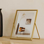 Porsima DHZ90103 Altın Metal Modern Dekoratif Cam Fotoğraf Çerçevesi Masa Duvar Fotoğraf Çerçevesi 20x25cm