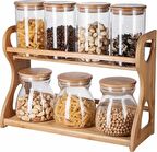 Perotti 11255 Seasoning Bambu Kapaklı Standlı 7 Parça Cam Baharatlık