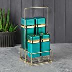 Perotti 12607 Caprice Metal Standlı 4lü Cam Yağlık Sirkelik Baharat Seti Yeşil