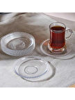 Porsima Girona 6'lı Cam Çay Tabağı Dayanıklı Cam Çay Altlığı Şeffaf