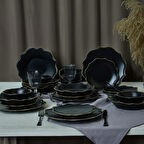 Keramika Mat Siyah Gold Fileli Romeo Yemek Takımı 24 Parça 6 Kişilik