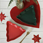 Keramika Yeşil / Kırmızı Çam Kayık Tabak 22 Cm 2 Adet