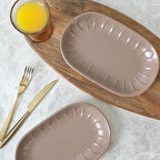 Keramika Mat Toprak Taupe Badem Kayık Tabak 22 Cm 2 Adet 977