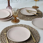 Keramika Kumlu Krem Rölyefli Pasta Tabağı 21 Cm 6 Adet Q32